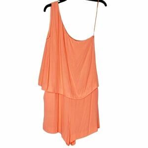 1 State Coral Peach One-Shoulder Romper Pockets Flowy Material Size 10